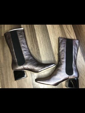 Sigerson Morrison Eartha Metallic Chunky Fashion Boots Mid Calf Womens Sz 9.5